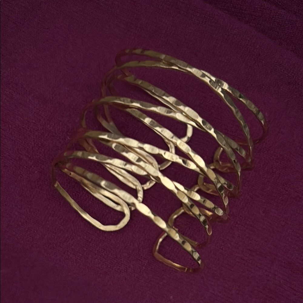 Elegant Gold Wire hammered Cuff Bracelet